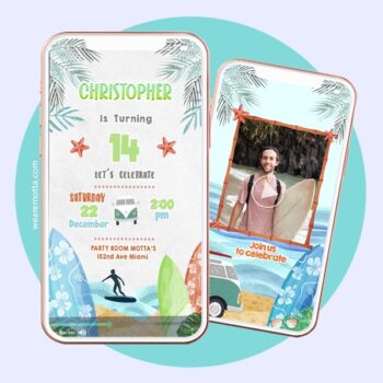 SURFING BEACH BIRTHDAY INVITATION