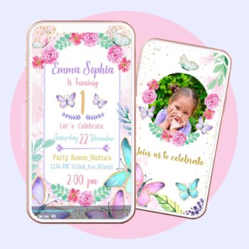 BUTTERFLY Personalized birthday video invitation card with your personal information