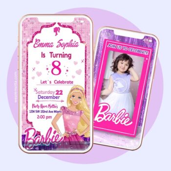 Birthday video invitation card personalization service theme Barbie mattel doll