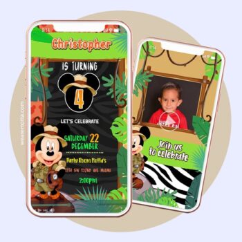 Birthday video invitation card personalization service theme wild safari mickey mouse