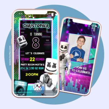 Birthday video invitation card personalization service theme marshmello electronic party