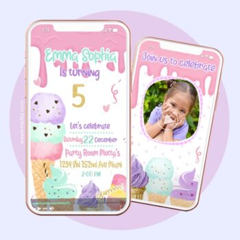 Birthday video invitation card personalization service theme sweet ice cream