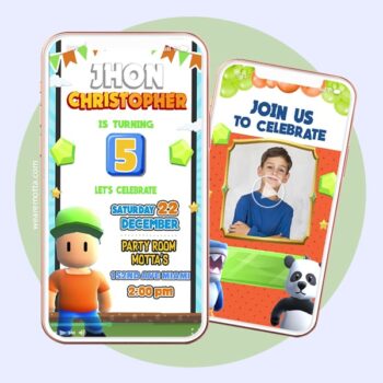 Personalized birthday video invitation card with your personal information STUMBLE GUYS BIRTHDAY