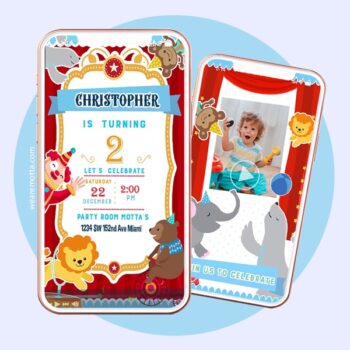 Red CARNIVAL CIRCUS BIRTHDAY INVITATION customized service