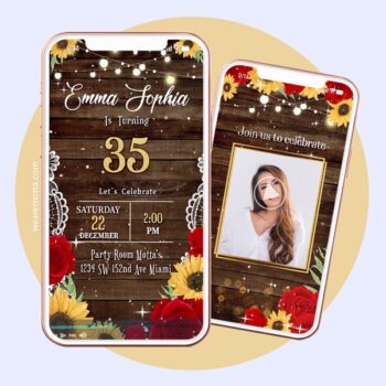 Video customized service RUSTIC WOOD AND FLOWERS BIRTHDAY INVITATION