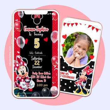 video customized service RED MINNIE MOUSE BIRTHDAY INVITATION