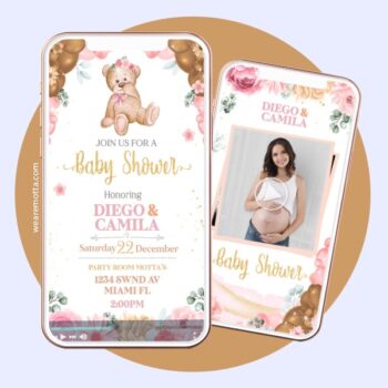 Animated Teddy Bear & Balloons Baby Shower Invitation