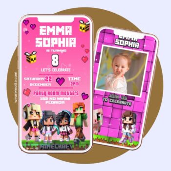 Pink Minecraft Video Invitation for Girls