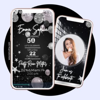 Elegant Black & Silver Birthday Video Invitation – Glam Disco Style