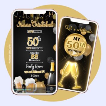 Black & Gold 50th Birthday Video Invitation