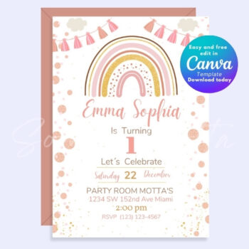 Editable Canva Boho Rainbow Invitation
