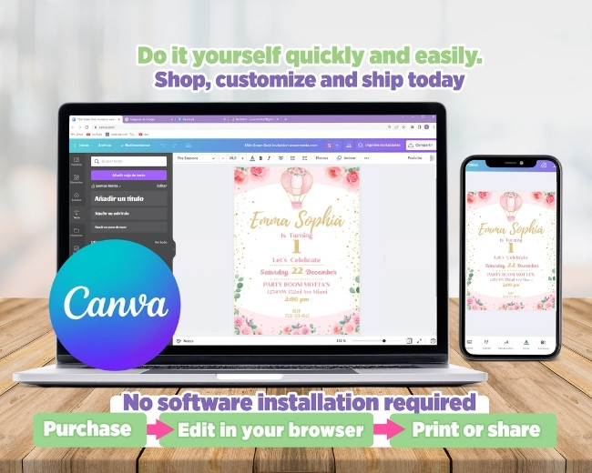 Editable Hot Air Balloon Invitation