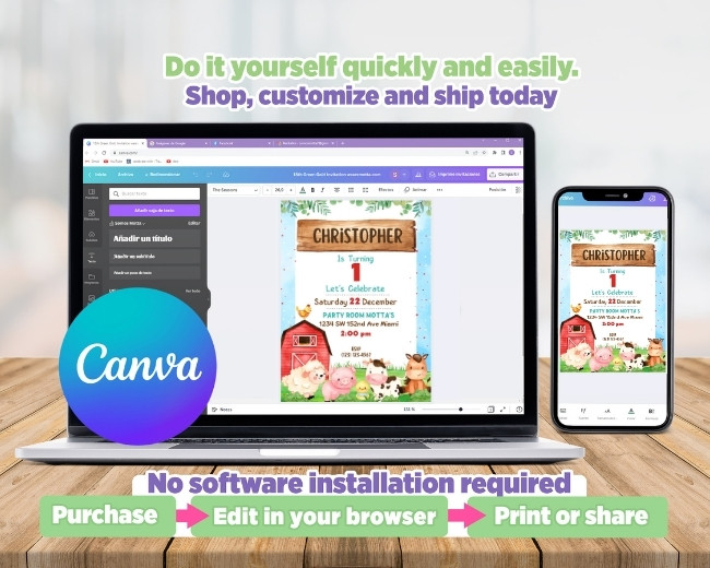 Farm Animals Editable Canva Invitation