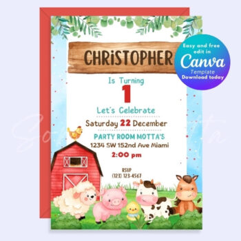 Farm Animals Editable Canva Invitation