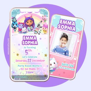 Cakey Cat Sparkle Party Video Invitation Gabby’s Dollhouse Theme