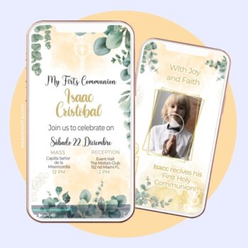 First Holy Communion Video Invitation Eucalyptus Theme