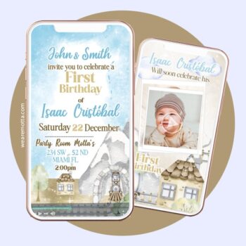 Watercolor Train First Birthday Video Invitation