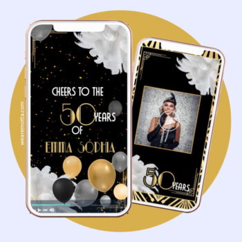 Gatsby Style 50th Birthday Video Invitation (Black and Gold)