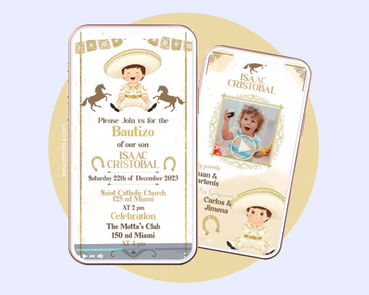 Charro Baby Boy Baptism Video Invitation - Personalized