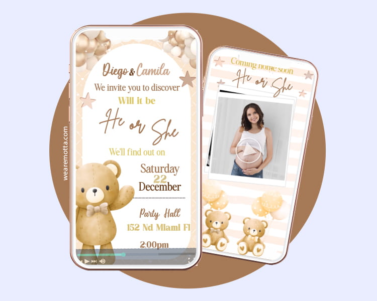 Neutral Gold & Brown Gender Reveal Video Invitation